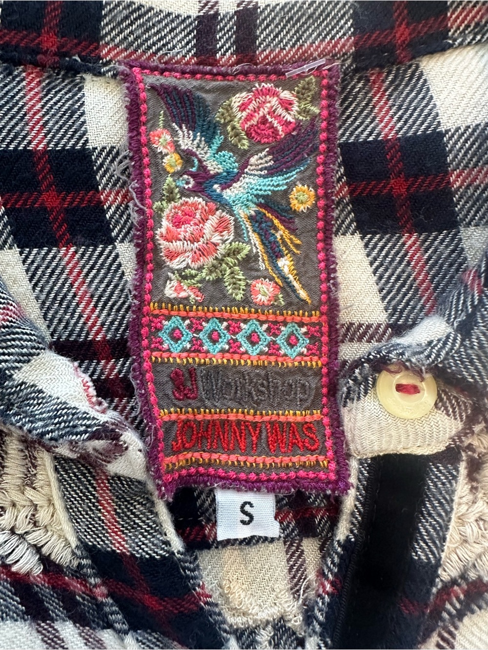 Johnny Was 3J Workshop Embroidered Plaid Button Down Shirt - Picture 8 of 9